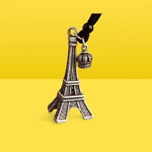 Silver Eiffel Tower Paris Necklace Leather Cord